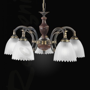 Candelabru 5 brate design italian din alama cu lemn 3510 106080 universul-luminii.ro