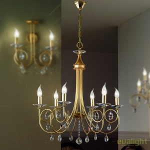 Candelabru 6 brate stil clasic cu cristale Swarovski Giada auriu mat