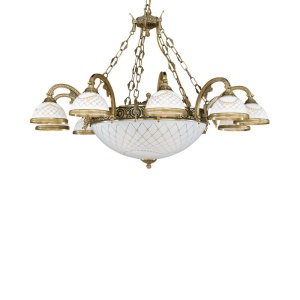 Candelabru cu 10 brate clasic design italian din alama, sticla 7002 RA-L. 7002/10+4 101180 universul-luminii.ro