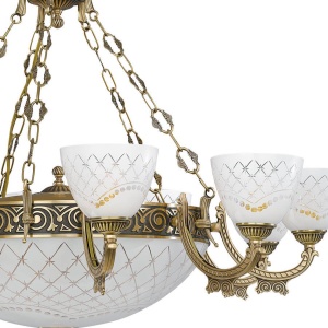 Candelabru cu 10 brate clasic design italian din alama, sticla 7052 RA-L. 7052/10+4 102490 universul-luminii.ro