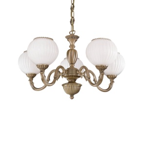 Candelabru cu 5 brate clasic design italian din alama, sticla 9250 RA-L. 9250/5 74060 universul-luminii.ro