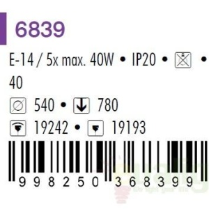 Candelabru cu 5 brate, diametru 54cm, Dave 6839 RX 44170 universul-luminii.ro