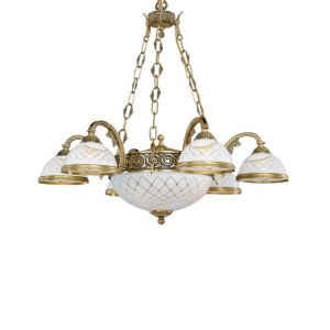 Candelabru cu 6 brate clasic design italian din alama, sticla 7002 RA-L. 7002/6+2