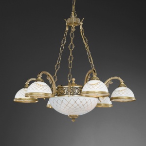 Candelabru cu 6 brate clasic design italian din alama, sticla 7002 RA-L. 7002/6+2 102290 universul-luminii.ro