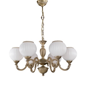 Candelabru cu 6 brate clasic design italian din alama, sticla 9250 RA-L. 9250/6