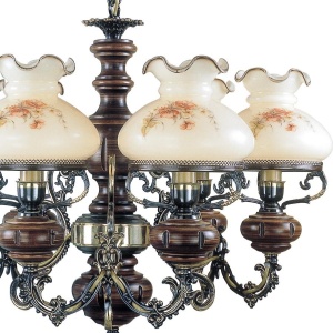 Candelabru cu 6 brate design italian din alama cu lemn 624 105600 universul-luminii.ro