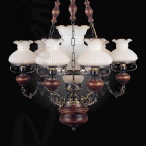Candelabru cu 6 brate design italian din alama cu lemn 634 105590 universul-luminii.ro