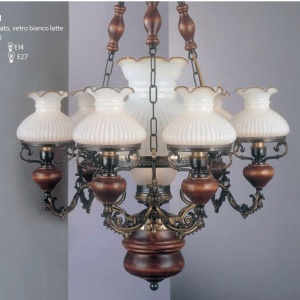 Candelabru cu 6 brate design italian din alama cu lemn 634 202960 universul-luminii.ro