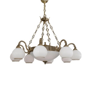 Candelabru cu 8 brate clasic design italian din alama, sticla 9200 RA-L. 9200/8+3