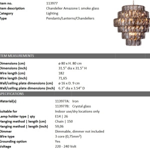 Candelabru design LUX Amazone L, fumuriu 113977 HZ 185410 universul-luminii.ro