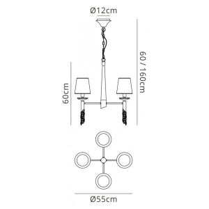Candelabru elegant cu 4 brate Tiffany crom/ abajur alb 130660 universul-luminii.ro