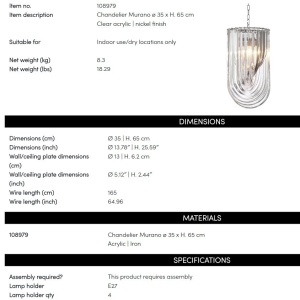 Candelabru LUX fabricat manual, diametru 35cm, Murano 108979 HZ 64240 universul-luminii.ro