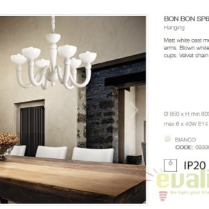 Candelabru LUX stil venetian cu 6 brate BON BON SP6 BIANCO 093994 56950 universul-luminii.ro