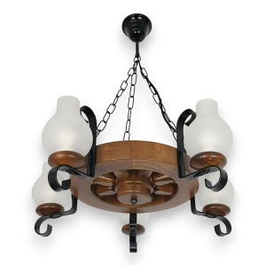 Candelabru rustic fabricat manual din lemn diam.30cm, 5 brate Roata WOOD-RO-SP5D30 178030 universul-luminii.ro