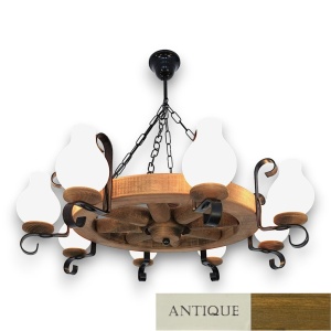 Candelabru rustic fabricat manual din lemn diam.50cm, 8 brate Roata WOOD-RO-SP8D50 178040 universul-luminii.ro