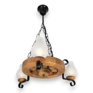 Candelabru rustic fabricat manual din lemn Roata 3L 227130 universul-luminii.ro