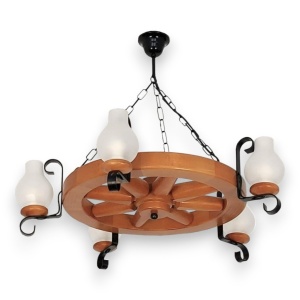 Candelabru rustic fabricat manual din lemn Roata 5L 227150 universul-luminii.ro