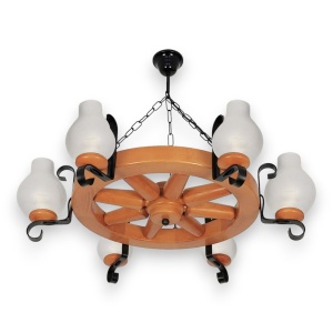 Candelabru rustic fabricat manual din lemn Roata 6L 183250 universul-luminii.ro