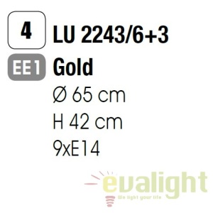 Candelabru stil clasic cu 9 brate Marie Claire auriu LU 2243/6+3 gold OR 51680 universul-luminii.ro