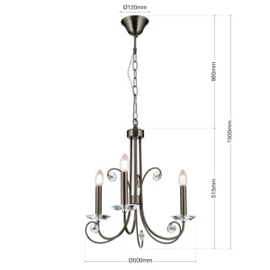 Candelabru stil clasic cu cristal K9 ARIANE 3L nickel inchis 234880 universul-luminii.ro