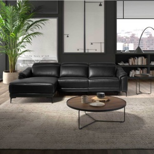 Coltar LUX design italian cu sezlong stanga si functia relax Cowhide negru