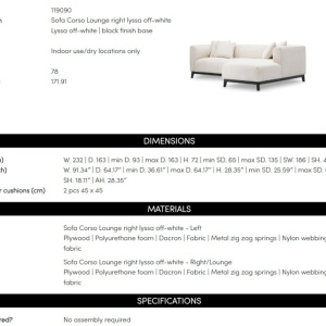 Coltar LUX design LUX cu sezlong dreapta Corso Lounge, Lyssa off-white - Img 2