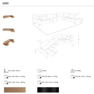 Coltar modular LUX design italian cu sezlong dreapta Piele Naturala, Brown - Img 8