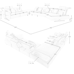 Coltar modular LUX design italian cu sezlong stanga Velvet sand - Img 7