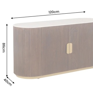 Comoda design retro Gatsby 120m, lemn maro cu marmura alba - Img 12