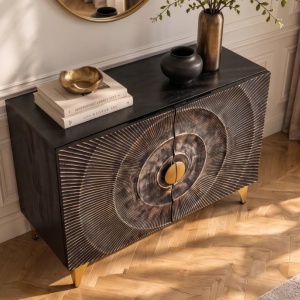 Comoda design vintage GOLDEN SUNSET 100cm lemn negru/ auriu - Img 4