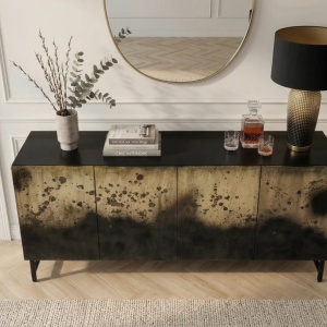 Comoda lemn masiv de mango negru cu auriu OXID 180cm - Img 3