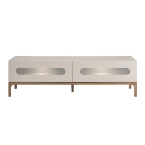 Comoda TV design modern cu iluminare interioara Gray and Walnut - Img 6