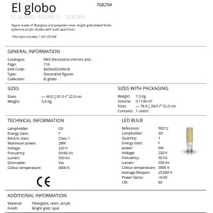 Figurina decorativa / Lampa de masa design lux El globo aurie 233450 universul-luminii.ro