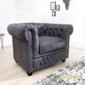 Fotoliu clasic stil englezesc Chesterfield gri antic A-37389 VC - Img 4