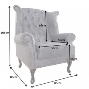 Fotoliu clasic stil englezesc Chesterfield gri antic - Img 6