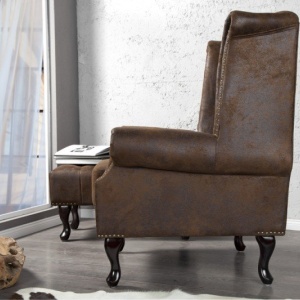 Fotoliu clasic stil englezesc Chesterfield maro antic - Img 6