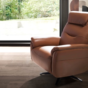 Fotoliu design LUX cu functia relax Cowhide brown leather - Img 6