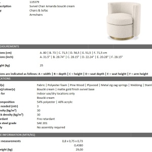 Fotoliu pivotant design elegant Amanda, boucle crem 115379 HZ - Img 6