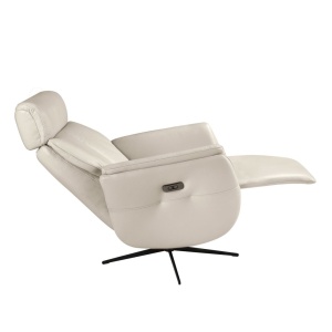 Fotoliu pivotant, functie relax, piele naturala Gri Perlat - Img 4