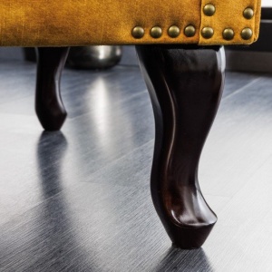 Fotoliu stil englezesc Chesterfield, catifea galben mustar - Img 5