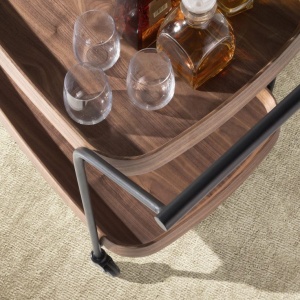 Gheridon, Mini Bar cu roti pentru bauturi si sticle Walnut - Img 7