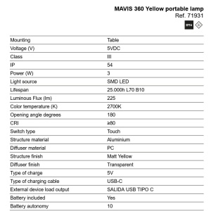Lampa de exterior portabila IP54 MAVIS 360 galbena - Img 5
