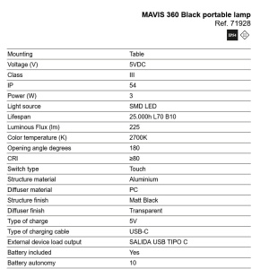 Lampa de exterior portabila IP54 MAVIS 360 negru - Img 9