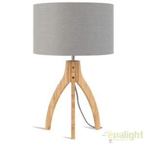 Lampa de masa cu trepied, realizata din materiale naturale, durabile si ecologice, Annapurna gri deschis