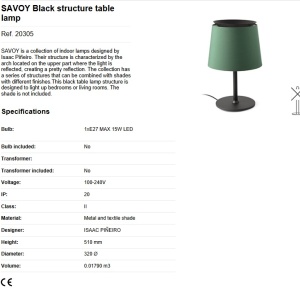 Lampa de masa / Veioza moderna design elegant SAVOY neagra 189890 universul-luminii.ro