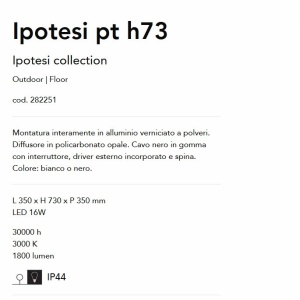 Lampa LED de podea pentru exterior Ipotesi pt h73 alb 119540 universul-luminii.ro