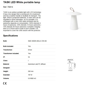 Lampa LED portabila iluminat exterior decorativ IP54 TASK 189660 universul-luminii.ro