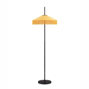 Lampadar cu abajur din catifea si franjuri galben mustar VELVY