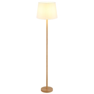 Lampadar de podea metal aspect lemn abajur textil alb JORIS - Img 4