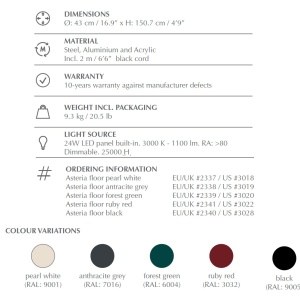 Lampadar LED design scandinav Asteria floor - ruby red 2341 VTC - Img 5